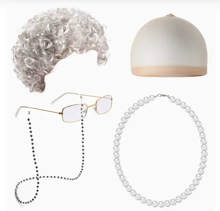 Ensemble de perruques pour déguisement de vieille dame : 5 pièces synthétiques pour cosplay de grand-mère (cheveux