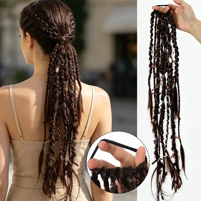 Extensions de cheveux synthétiques tressées longues style bohème pour un port facile et une utilisation simple pour les femmes au quotidien, pour les fêtes, Halloween, Noël, les vacances