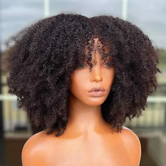 Blonde Afro crépus bouclés Bob perruque cheveux humains fait à la Machine sans colle