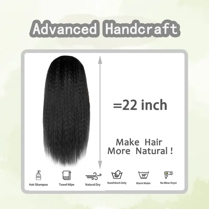 Perruque synthétique Yaki Kinky Straight de 22/28/30 pouces, prête à porter, sans colle, pré-épilée et pré-coupée, pour femmes noires