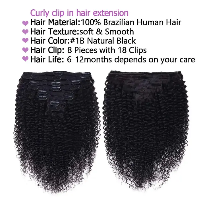 Extension de cheveux humains à clipser pour femmes noires