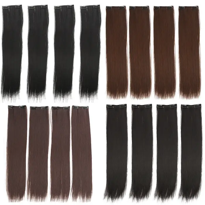 Extensions capillaires synthétiques lisses quatre pièces pour femmes