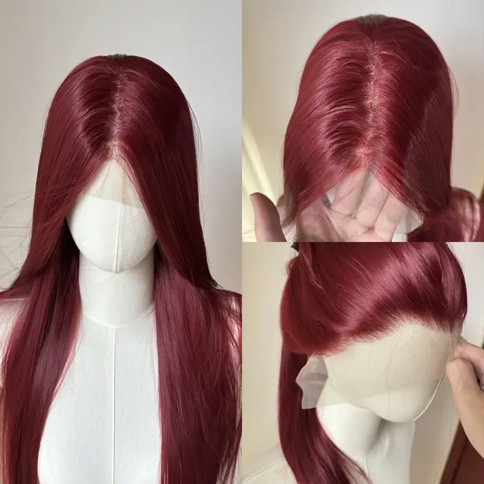 Perruque Lace Front Wig synthétique rouge vin pour femmes