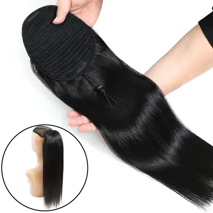 10-24 pouces cordon droit queue de cheval Extensions de cheveux humains 12A brésilien Remy 100%