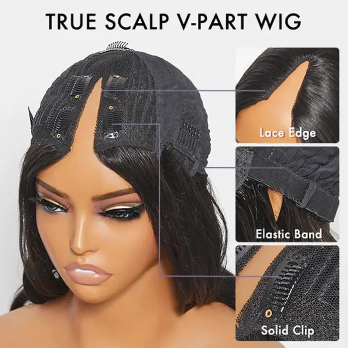 Perruque V-Part Deep Wave 40 pouces en cheveux humains, sans colle, densité 200, bouclée crépue, san