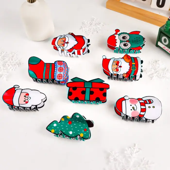 Pince à Cheveux Imprimée Père Noël et Bonhomme de Neige