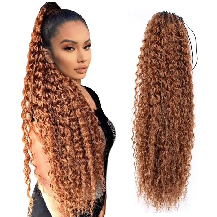 Extensions de faux cheveux synthétiques 30 pouces de Long crépus bouclés cordon queue de cheval pince organique en