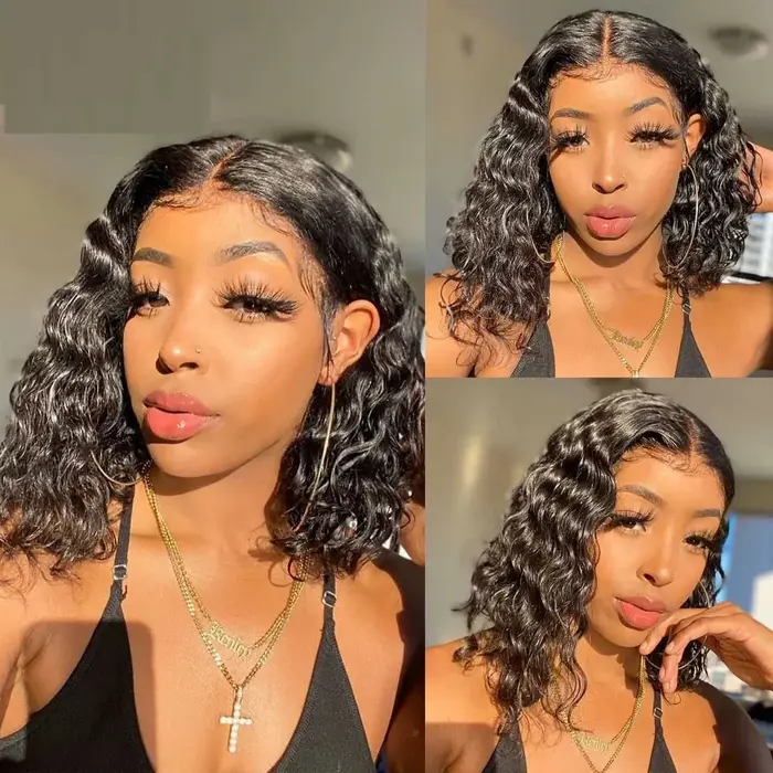 Perruque brésilienne Water Wave Bob avec dentelle frontale