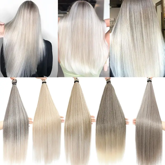 Magicae Crochet tressage Ombre blond 27/613 synthétique soyeux Extensions de cheveux raides 28 pouces 300 grammes 3 pièces/lot résistant à la chaleur