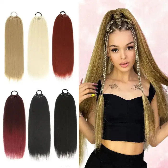 Queue de cheval Extensions de cheveux synthétiques longue droite fausses queues