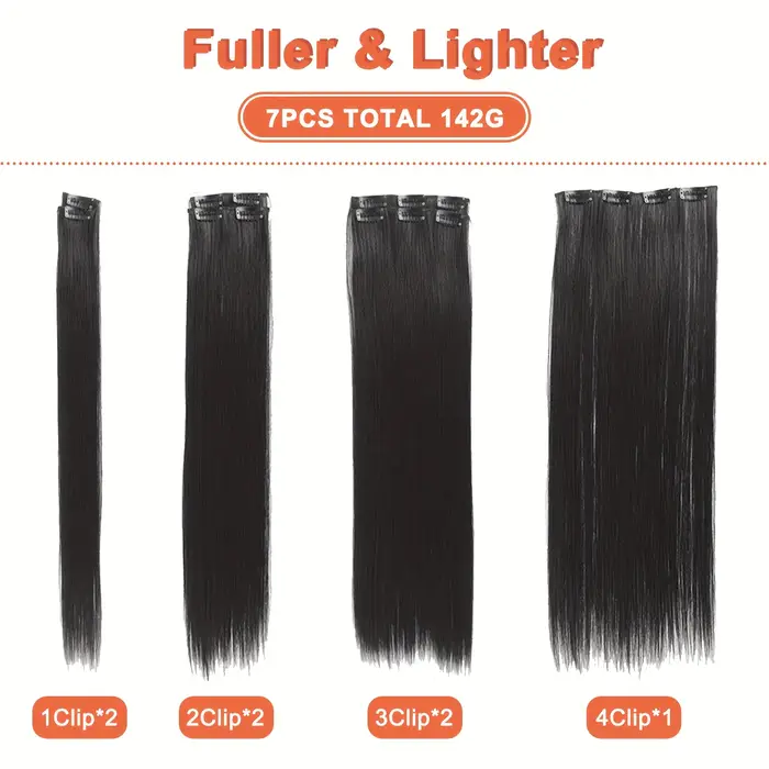 Extensions synthétiques noires naturelles à clips