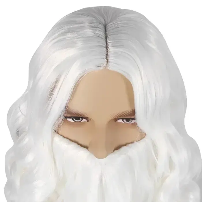 Perruque synthétique blanche avec barbe du père noël