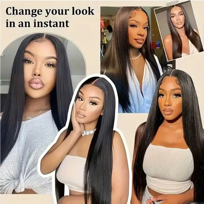 Perruque Lace Frontal Wig sans colle naturelle, cheveux lisses, 40 pouces, 6x5, pre-plucked, 13x6, H