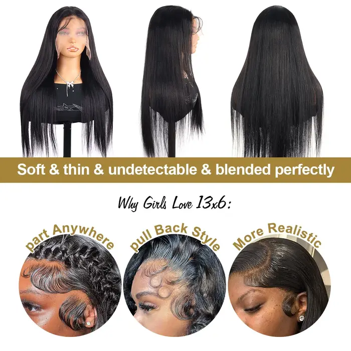 220% 40 42 pouces 13x6 os droit HD dentelle avant perruques de cheveux humains brésilien pré plumé 2