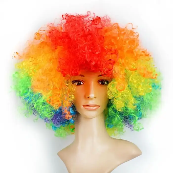 Perruque Afro bouclée noire à la mode, cheveux bouclés colorés, Clown Cosplay pour enfants/adultes, 