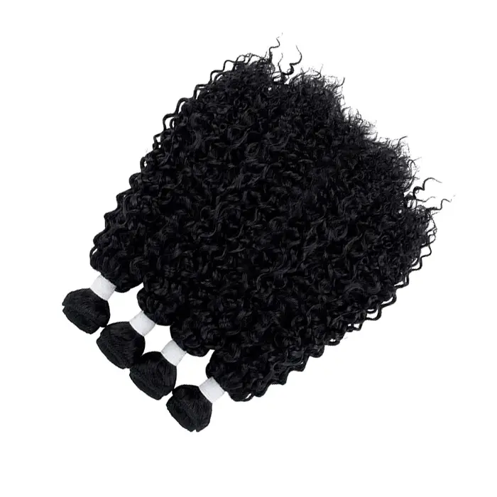 Lot de 4 mèches de cheveux synthétiques bouclés crépus avec closure 4x4