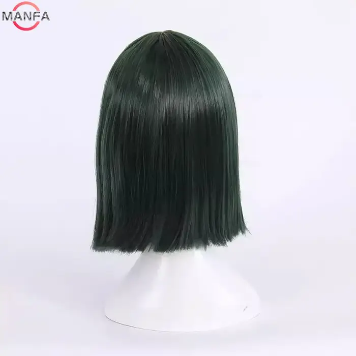 Fubuki Cosplay perruque filles résistant à la chaleur cheveux synthétiques vert profond Bobo perruques + bonnet