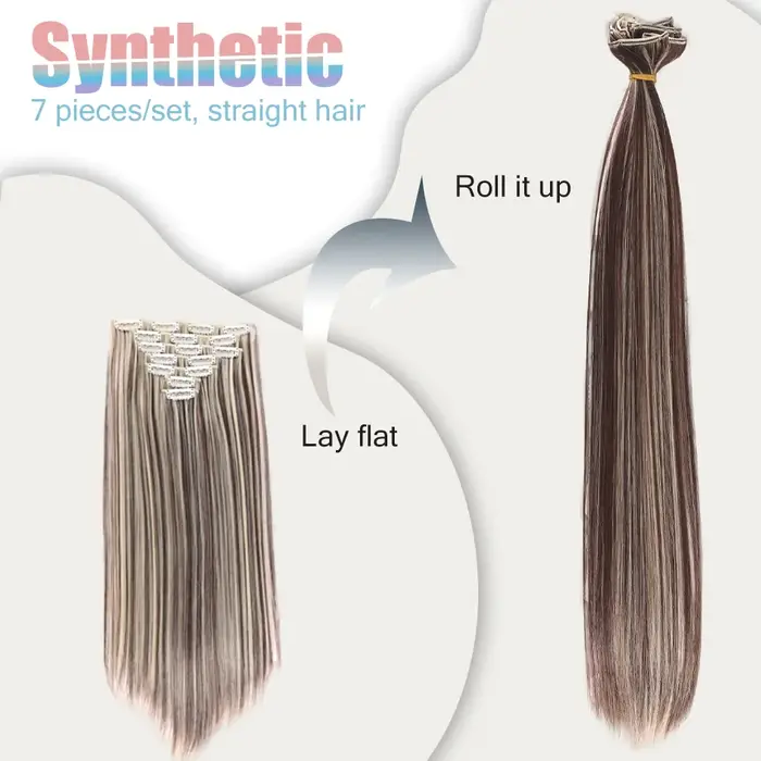Extensions de cheveux synthétiques lisses en 7 pièces/ensembles de 18 pouces/28 pouces