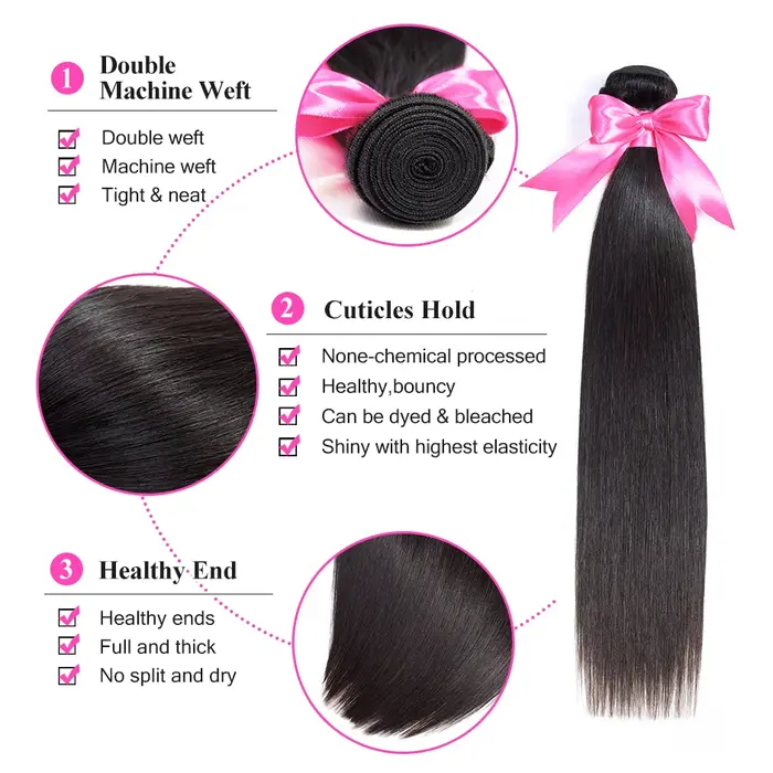 ISSEHAIR – Extension de cheveux lisses, tissage malaisien, 100% naturel, Remy, en lot de 3 ou 4, de couleur naturelle
