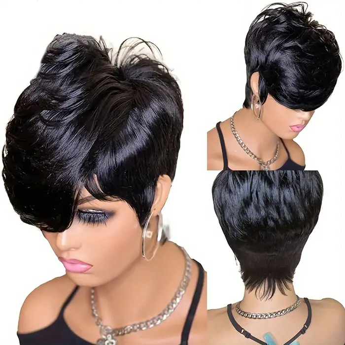 Perruque coupe lutin pour femmes perruques courtes de cheveux humains avec frange brésilienne vraie 