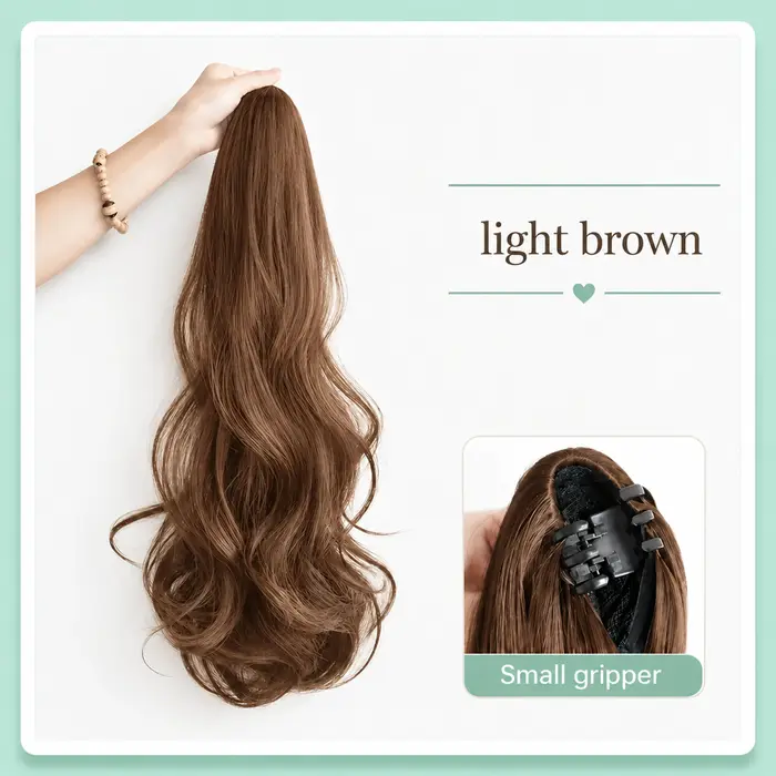 Extensions capillaires synthétiques longues et lisses à Clip pour queue de cheval