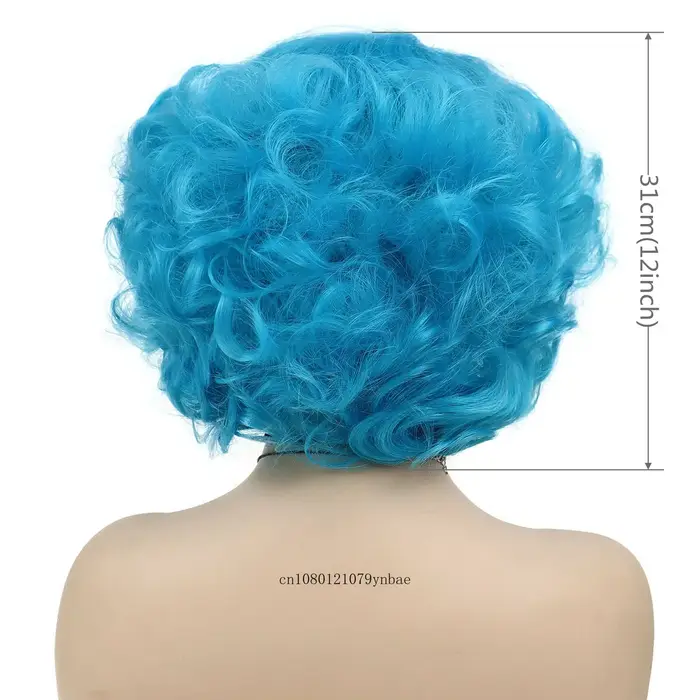 Perruques synthétiques courtes et bouclées bleues pour femmes et filles