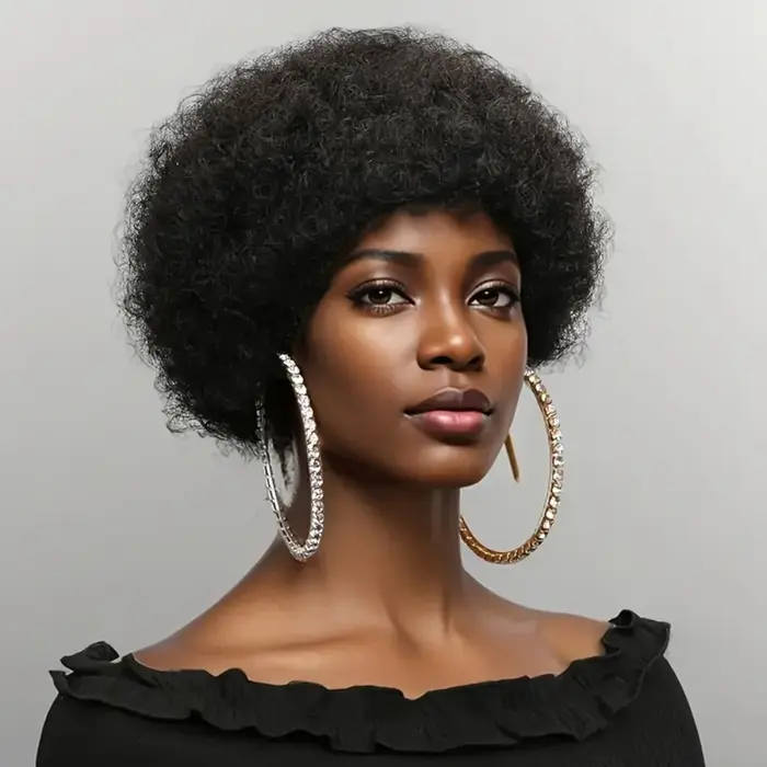 Perruque de cheveux humains courts afro bouclés Pixie pour femmes - 6 pouces noir naturel densité 150%