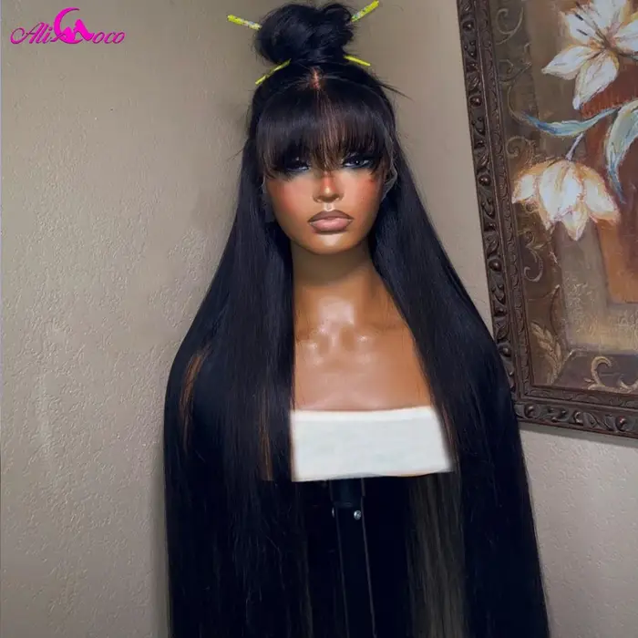 Perruque Lace Frontal Wig naturelle lisse, blond miel, 13x4, 13x6, avec frange, pour femmes, 5x5, po