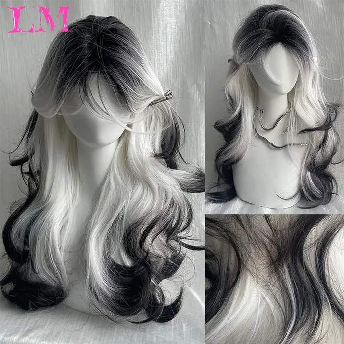 LM-Perruque Lolita Synthétique Longue et Droite avec Frange pour Fille, Mignonne Ombre, Rose, Blonde