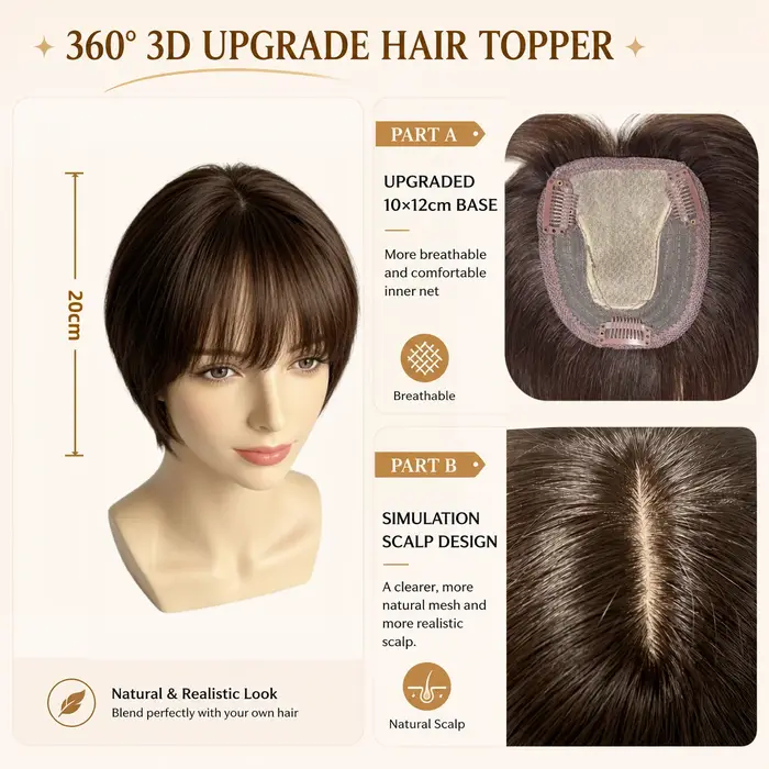 Extensions capillaires naturelles brésiliennes en T-part avec frange 3D à clipser pour femmes, couvrant la perte de cheveux, en cheveux humains