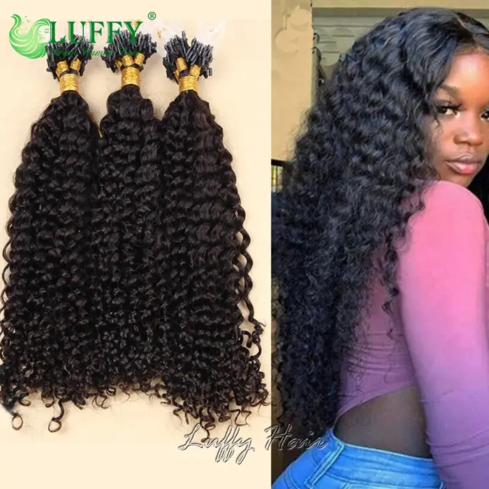 Extensions de cheveux humains bouclés crépus à micro-anneaux, cheveux brésiliens Remy, extensions Mi