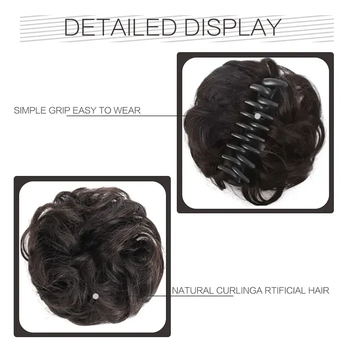 Postiche chignon à pince bouclée pour femmes caucasiennes, chignon synthétique, chignon chic, ébouri