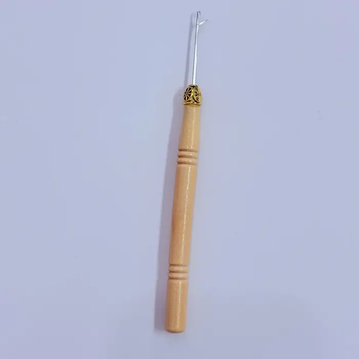 Kit d'outils pour extensions de cheveux : Aiguille à micro-extension, crochet à cheveux en bois avec