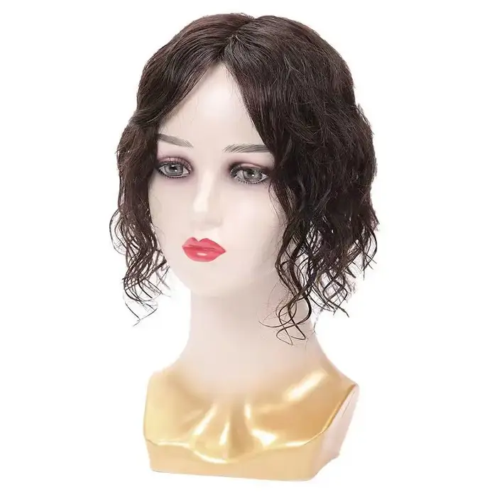 Topper de cheveux humains bouclés pour femme, cheveux raides, clips naturels, fait à la main, filet