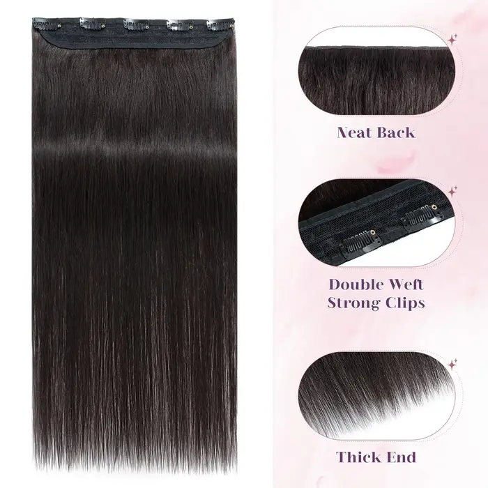 Clip dans les Extensions de cheveux humains 1 pièce 5 Clips 3/4 pince pleine tête sur Extension