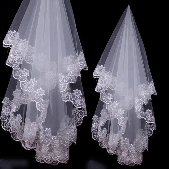 Voiles de mariage brodés en dentelle blanche ivoire