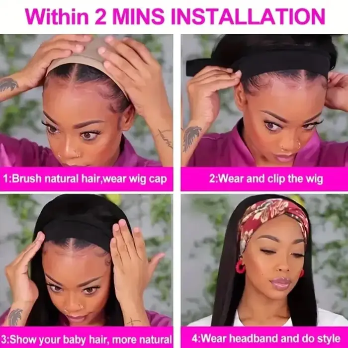 Perruques Bob à bandeau en cheveux humains brésiliens pour femmes noires