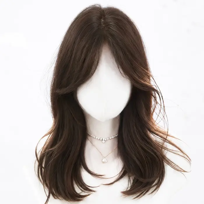 Perruque 100% Cheveux Humains Base Soie Couleur Naturelle Brun Foncé Sans Colle Lace Front Effet Cuir Chevelu Réel Pré-Pluckée Vierge Brésilienne pour Femme