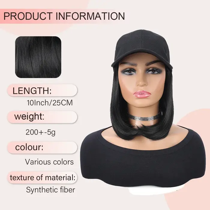 Casquette de Baseball avec Extensions de Cheveux Synthétiques