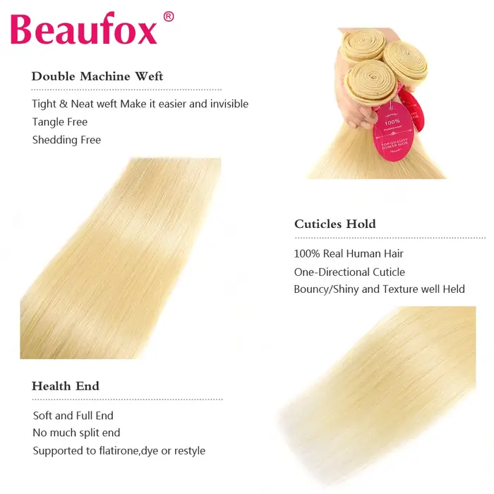 Beautorch-Tissage en lot brésilien 3/4 naturel Remy lisse blond 613