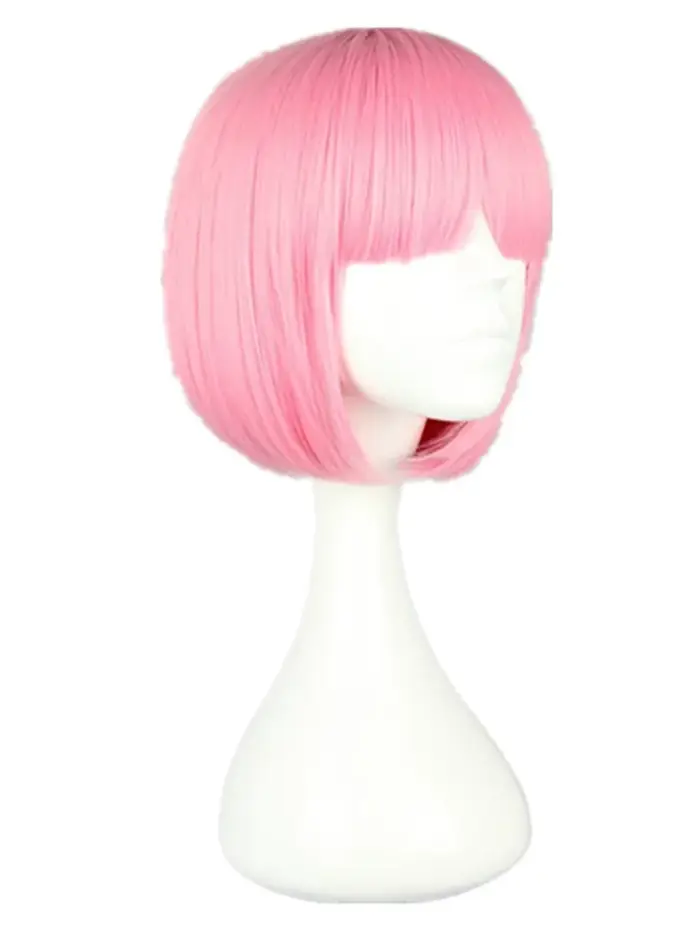 Fei-Show-Perruque Synthétique Rose, Degré de Chaleur, Cheveux Courts Ondulés, Costume de Dessin Anim