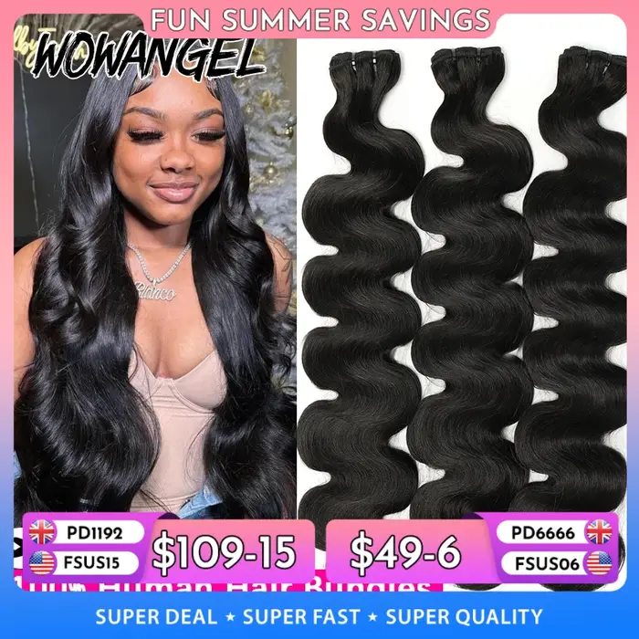 Wow Angel 28 30 pouces vague de corps paquets de cheveux humains 1/3/4 pièces 10A brésilien Remy Extensions