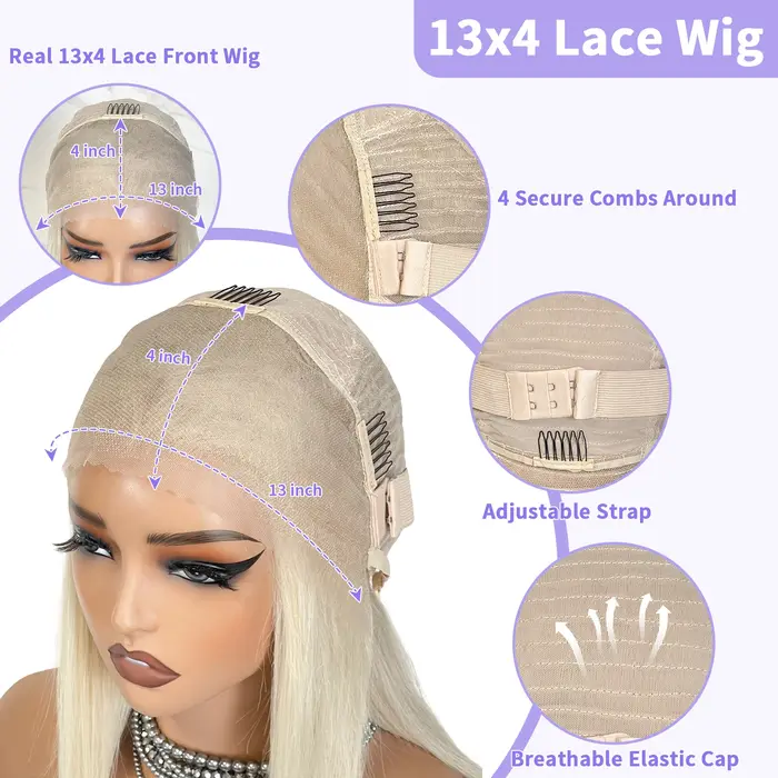 LUX VOGUE crème platine coupe émoussée Bob 100% perruque de cheveux humains perle finition brillante 13x4 mise à niveau