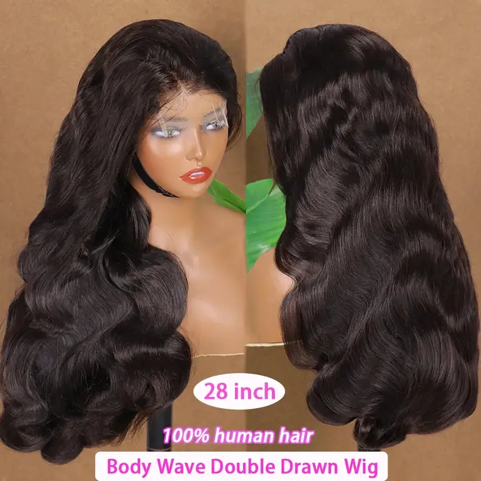 Perruques en cheveux humains Body Wave Double Drawn, avec closure frontale HD 4x4 13x4, pré-épilées,