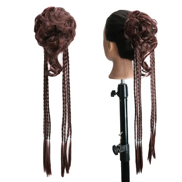 Chignon désordonné synthétique de 22 pouces, tressé, noir, blond, volumineux, élastique, pour femme