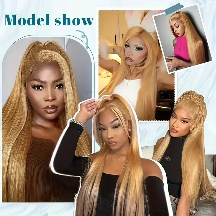 Perruques de cheveux humains blond miel droite osseuse # 27 13x6 HD perruques avant de dentelle tran