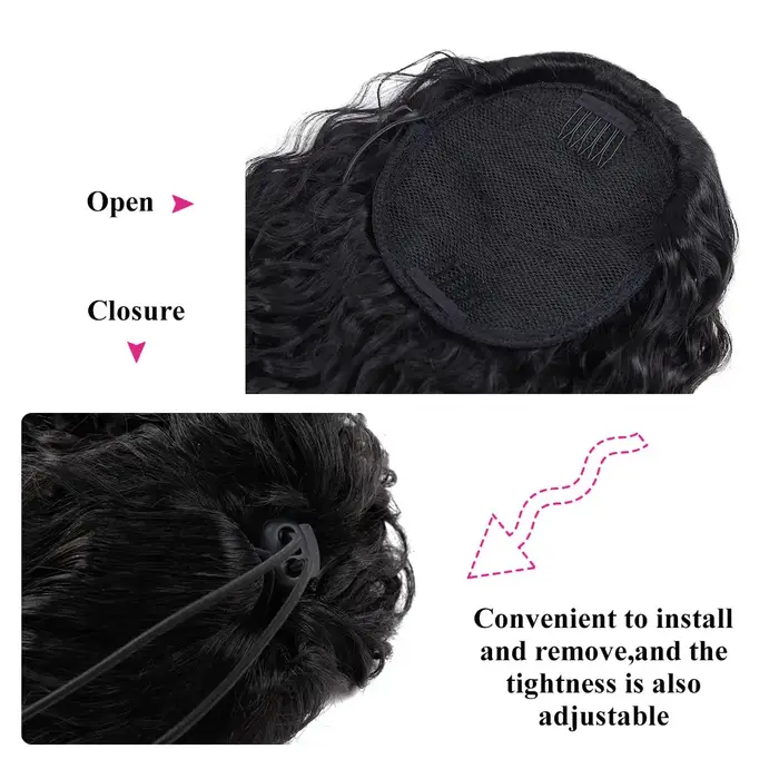 Extensions de queue de cheval bouclées de 26 pouces en cheveux humains