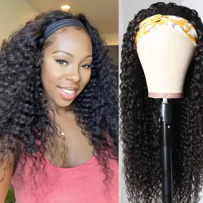 YAVIDA bandeau bouclé perruque cheveux humains 10-24 cheveux bouclés bandeau perruque indien vierge 