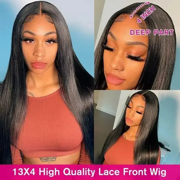 Perruque Lace Frontale 13x6 en Cheveux Humains Bling Hair, Densité 180%, Lisse, avec Baby Hair, Coul
