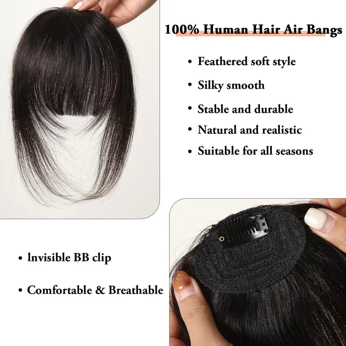 100% Remy cheveux humains frange frange Clips en naturel noir cheveux humains 3D Air frange postiche